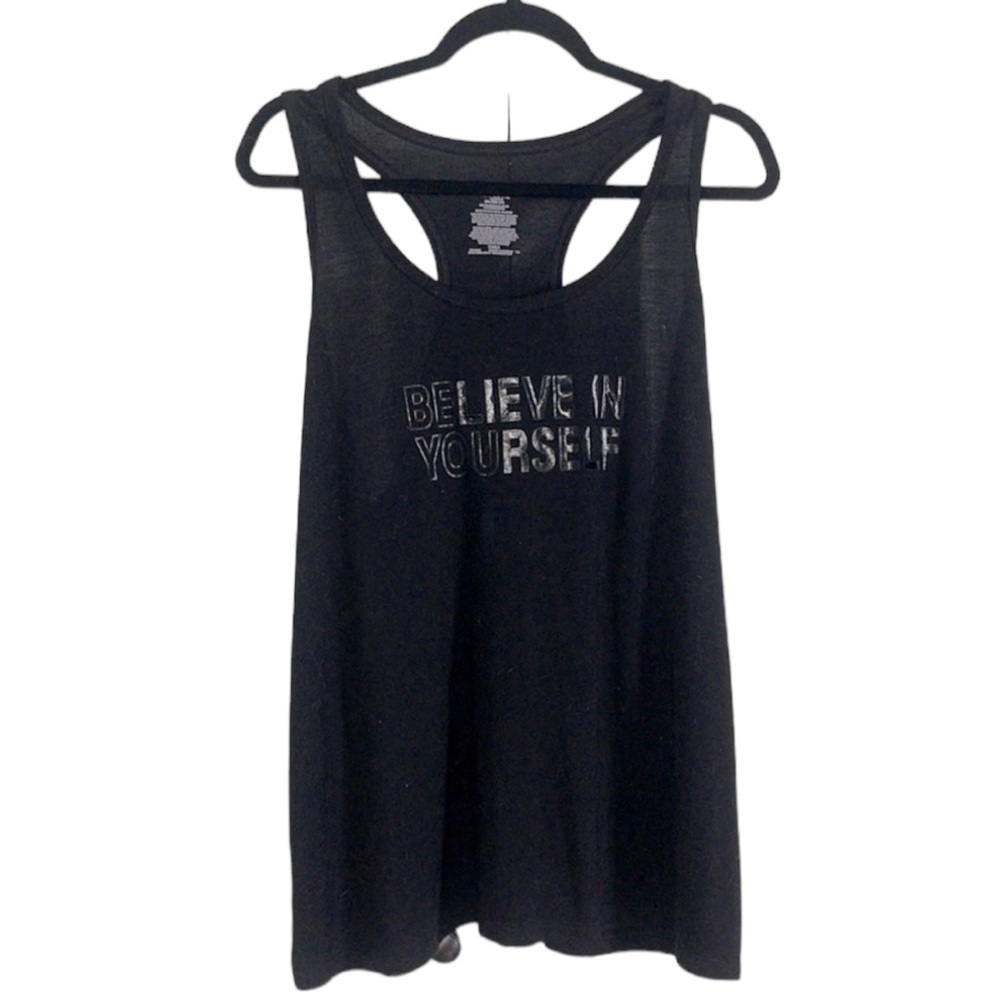 3/$10 Athletic Works Believe in Yourself Workout Tank Top | Black on Black | XXL